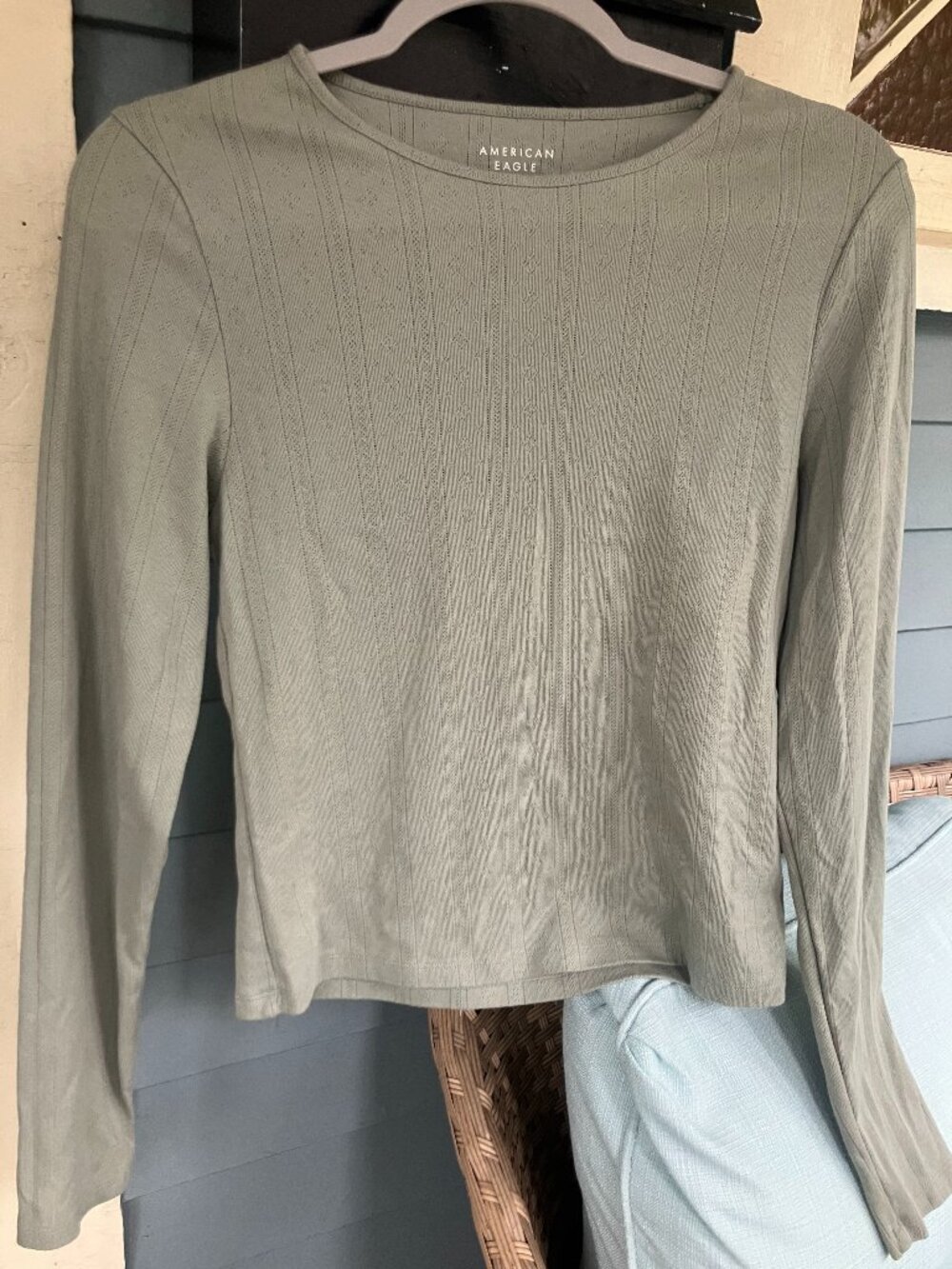 American Eagle Olive Green Pointenelle Top